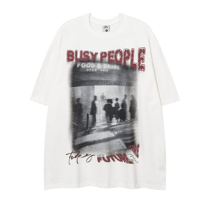 Gloomy Abstract Human Shadow Short Sleeve Cotton T-Shirt for Men High Street Trendy Casual Base Layer Half-Sleeve