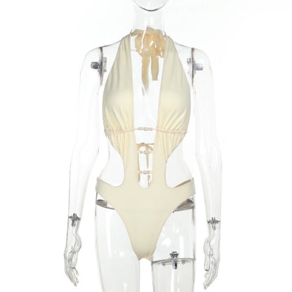 Bead hollow hot spring swimming neck hanging comfortable jumpsuit