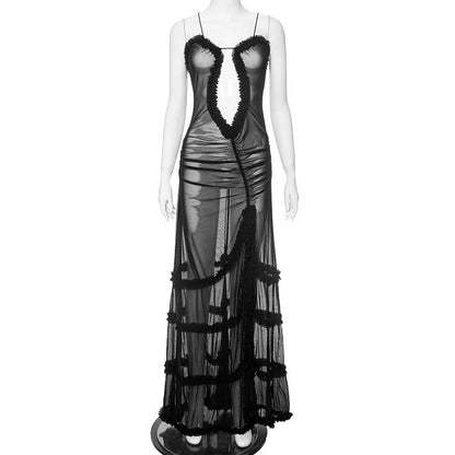 Serpent Beauty High Slit Lace-Up Dress with Hollow-Out Design and Pleated Details