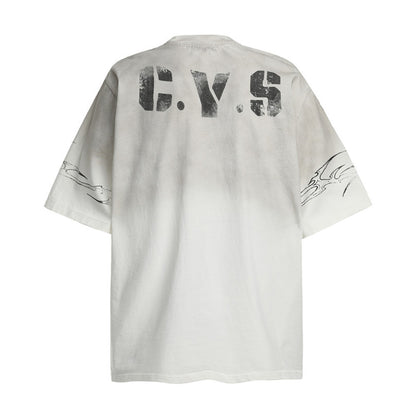 Vintage Digital Print Short Sleeve T-Shirt Men's Summer Casual Street Style Cotton Crew Neck Tee