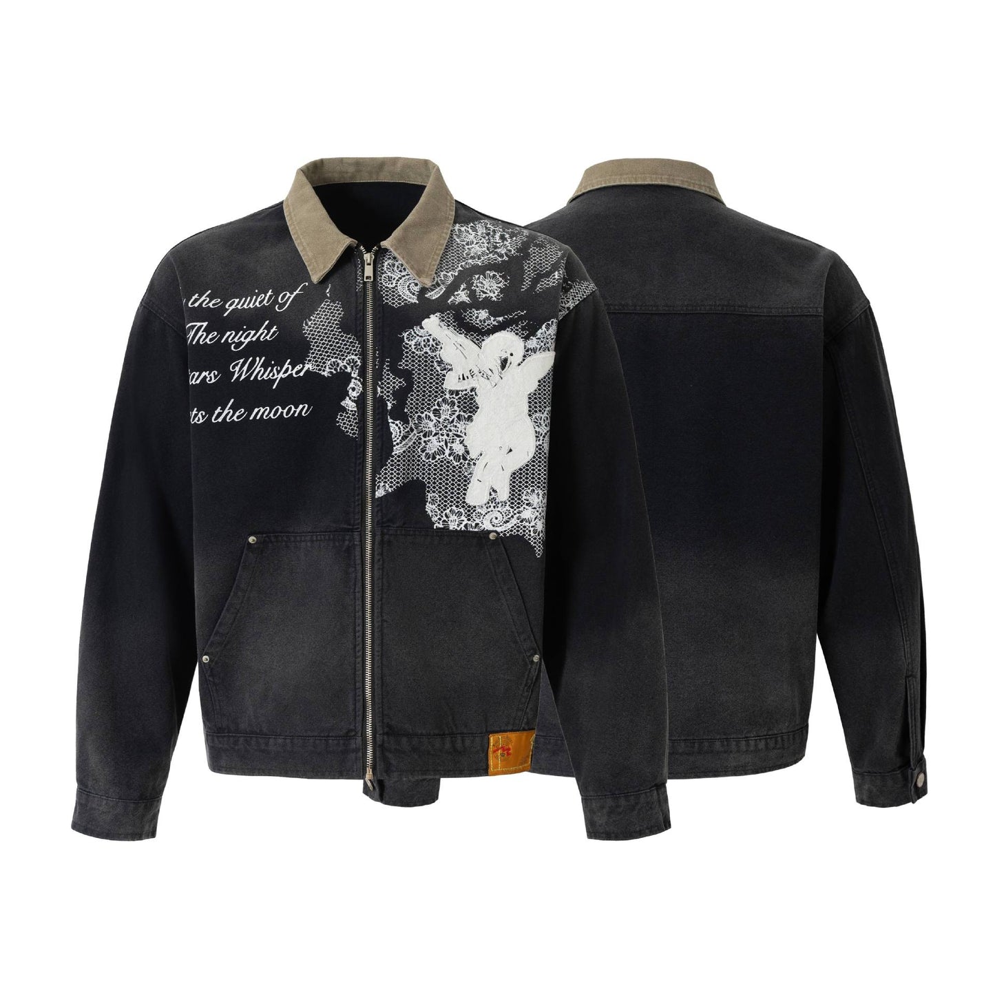 Street Style Lace Splicing Angel Pattern Jacket