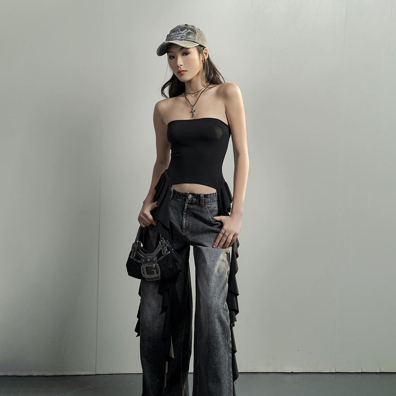 Summer ruffled one shoulder chest wrapped top