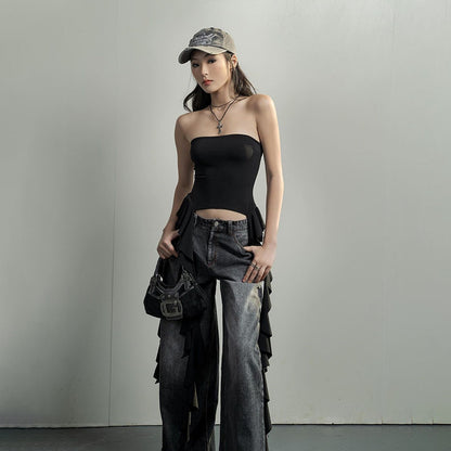 Summer ruffled one shoulder chest wrapped top