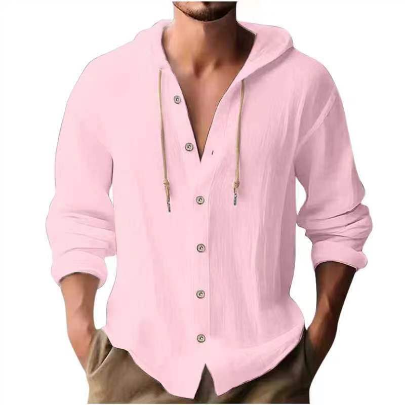 Men's Sports Casual Long Sleeve Shirt Cotton Linen Hooded Fashion Sweatshirt Trendy Versatile Loose Beach T-Shirt