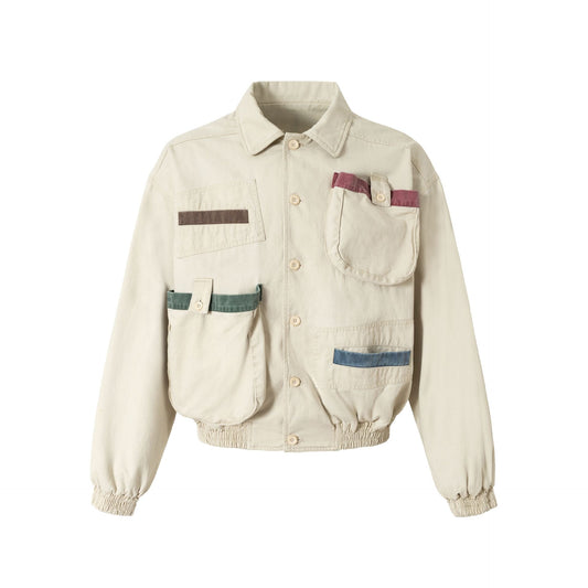 Street Style Multi-Pocket Short Work Jacket