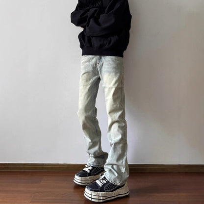 Flared Washed Basic Denim Pants Cleanfit Slim Straight Vibe High Street Casual Trousers for Men