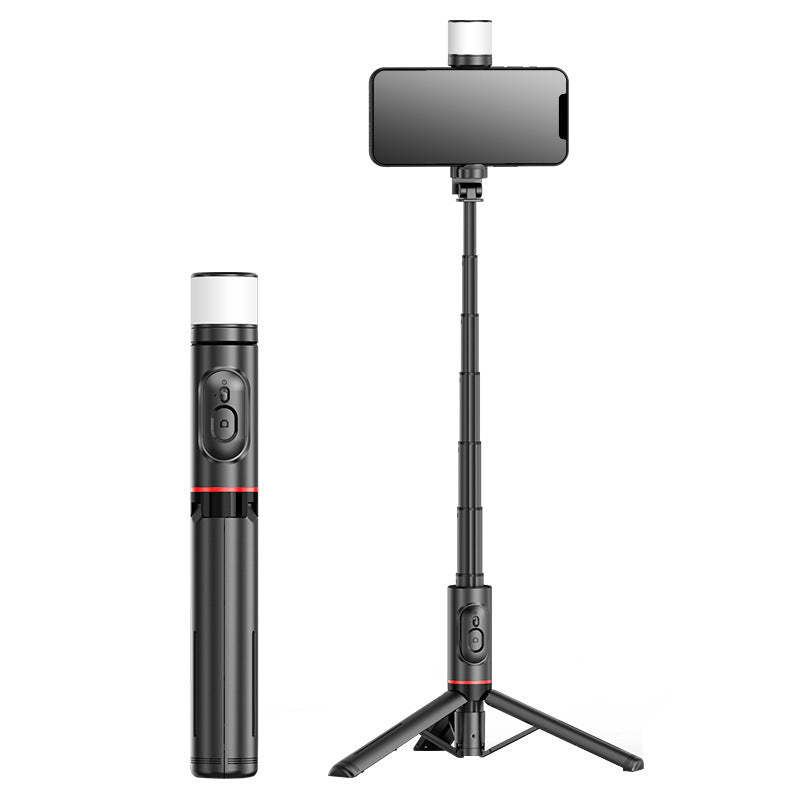 Mobile Phone Bluetooth Selfie Stick with Rotating Fill Light and Hidden Tripod Live Streaming Stand