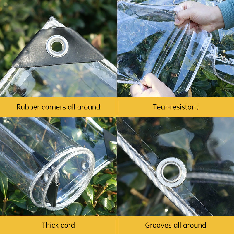 Hochwertige wasserdichte PVC-Plane (420 g/m² transparent, verbesserte Ösen, winddicht/regendicht für den Außenbereich)