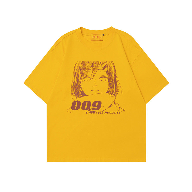 Style Anime Print Short Sleeve T-Shirt Unisex Loose Pure Cotton Couple Ins Casual Tee