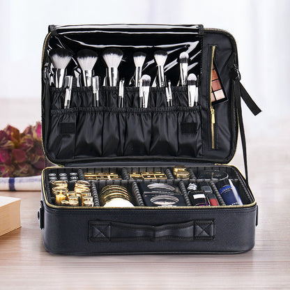 PU portable zipper pouch leather makeup organizer waterproof zipper pouch with handle