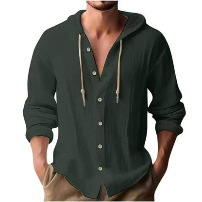 Men's Sports Casual Long Sleeve Shirt Cotton Linen Hooded Fashion Sweatshirt Trendy Versatile Loose Beach T-Shirt