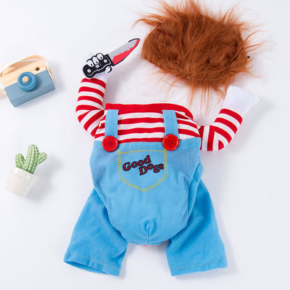 Pet clothes are funny take a knife transform into a pet dog Halloween pet