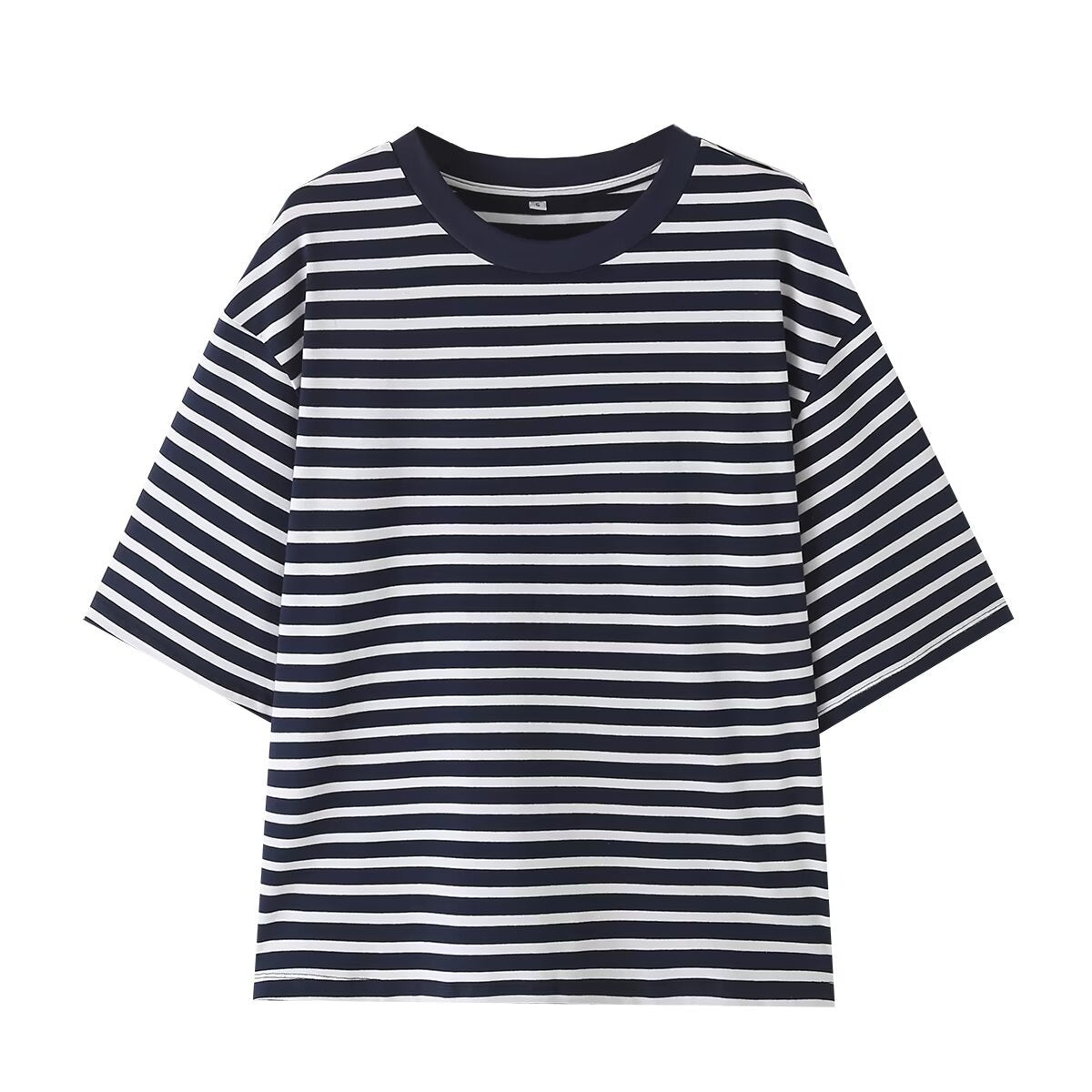 Striped Hem Split Plus Size Women's Short Sleeve T-Shirt Top