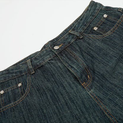 Minimalist Washed Denim Shorts Men's Versatile Street Trend Wide-Leg Mid-Length Pants Loose Straight Leg Five-Point Pants