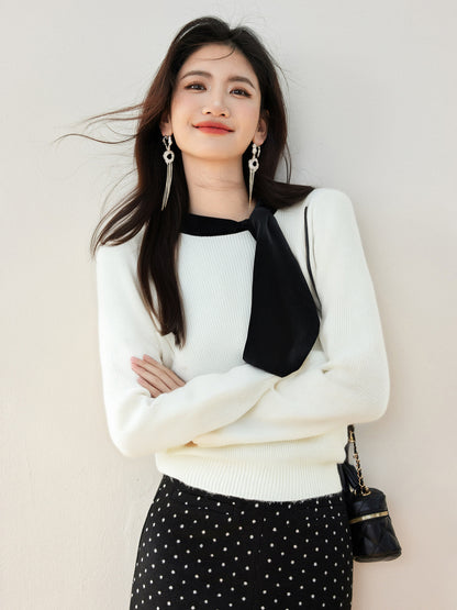 Knotted Pullover Loose Soft Knit Sweater for Women, Casual Lazy Style, Inner Layer Top