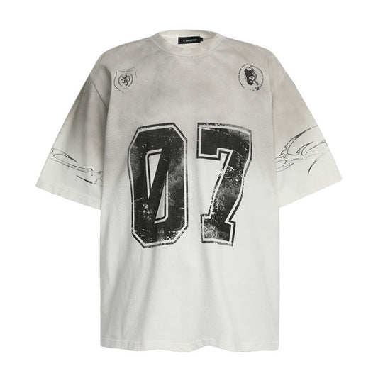 Vintage Digital Print Short Sleeve T-Shirt Men's Summer Casual Street Style Cotton Crew Neck Tee