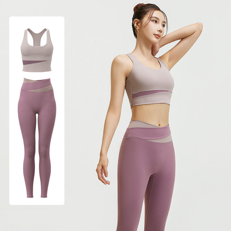 High waisted and abdominal yoga suit shockproof yoga fitness suit tight fitting and hip lifting naked yoga suit set