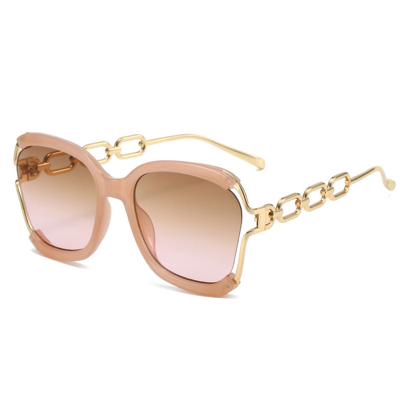 Chains Sunglasses European and American Street Photography Fashion Trend Metal Hollow Brushed Glasses UV400