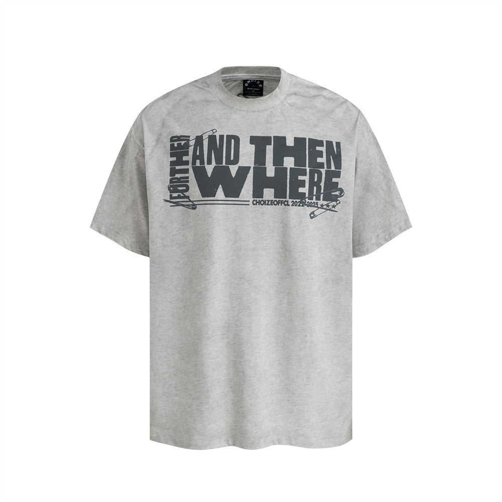 Letter Print Washed Short Sleeve T-Shirt Men's Loose Casual Half-Sleeve Top Pure Cotton
