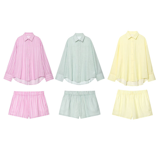 Striped Long Sleeve Shirt and Casual Shorts Set with Style Design