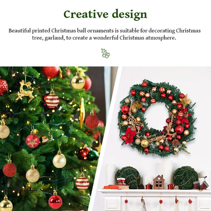 50 pcs/box: 2025 Gold Red Hanging Christmas Tree Ball Ornaments, 2026 Home Holiday Decorations & New Year Gifts