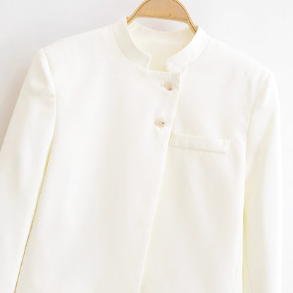 Stehkragen, langärmelige, kurze Zwei-Knopf-Jacke für Damen
