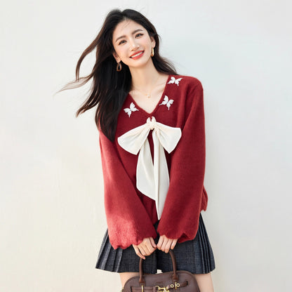 style Fresh Knit Sweater for Women, Soft and Gentle Look, Loose Fit, Slimming, Versatile Long Sleeve Top