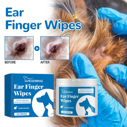 Pet Finger Wipes, Ear Care Finger Cover Ear Wax Ear Mite Cleaning Care
