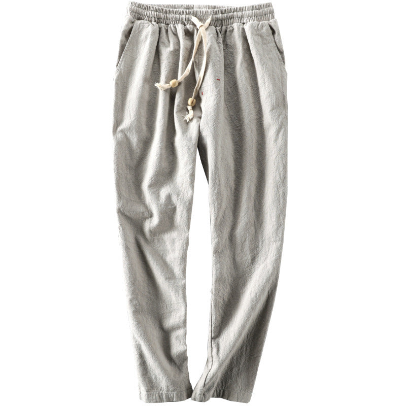 Autumn Linen Long Pants Men's Japanese Casual Loose Fit Cotton Linen Nine-Point Trousers Trendy Big Size Export