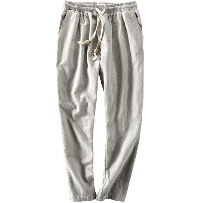 Autumn Linen Long Pants Men's Japanese Casual Loose Fit Cotton Linen Nine-Point Trousers Trendy Big Size Export