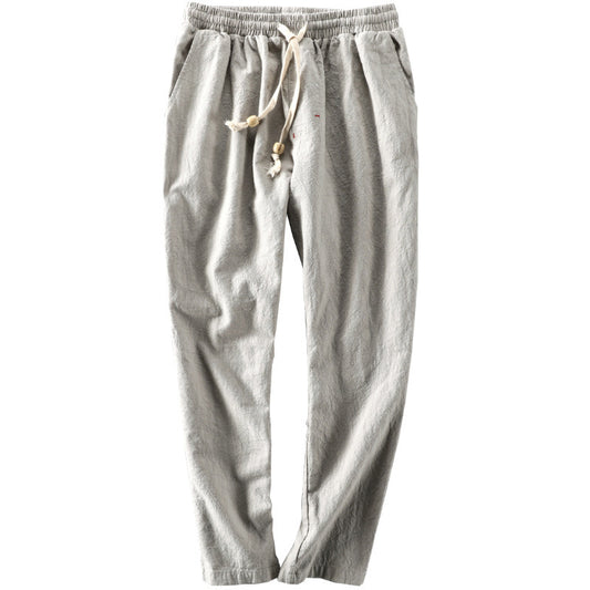 Autumn Linen Long Pants Men's Japanese Casual Loose Fit Cotton Linen Nine-Point Trousers Trendy Big Size Export