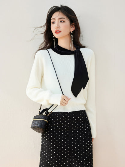 Knotted Pullover Loose Soft Knit Sweater for Women, Casual Lazy Style, Inner Layer Top