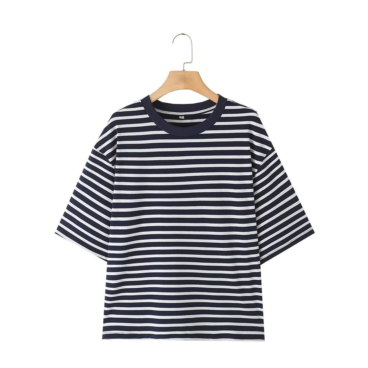 Striped Hem Split Plus Size Women's Short Sleeve T-Shirt Top