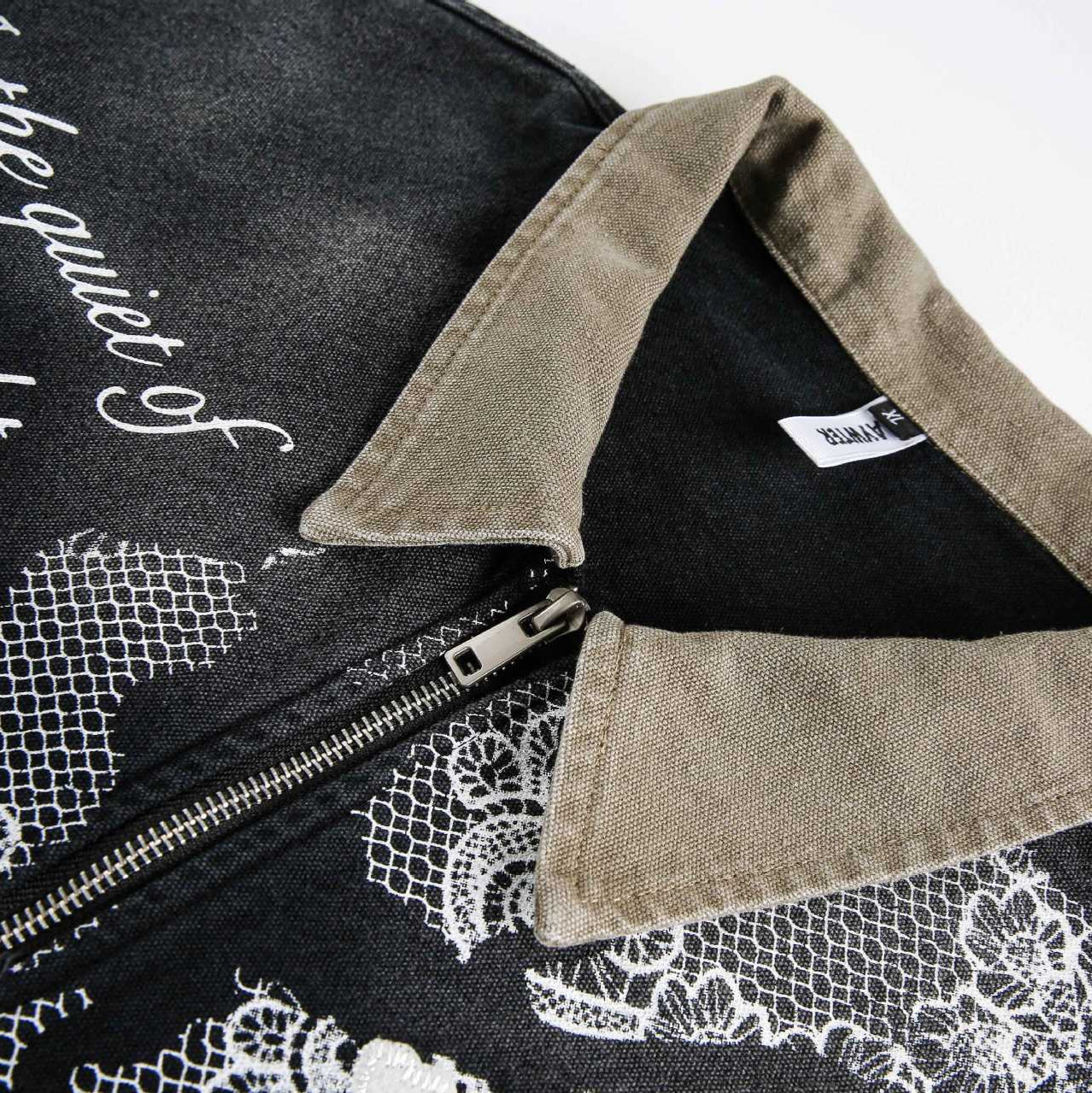 Street Style Lace Splicing Angel Pattern Jacket