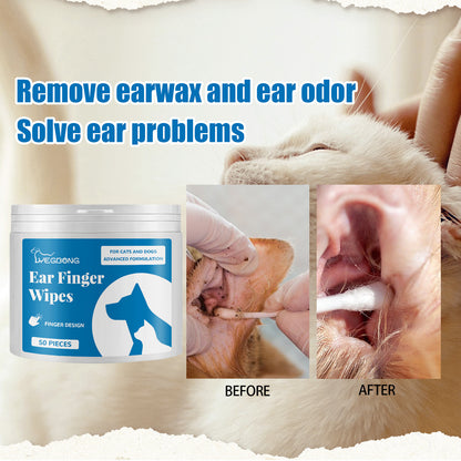 Pet Finger Wipes, Ear Care Finger Cover Ear Wax Ear Mite Cleaning Care