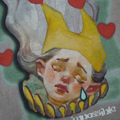 Hand-Painted Anime Oil Painting Print Short Sleeve T-Shirt Trendy Hip Hop Men's Summer Loose Casual Pure Cotton Vintage Top