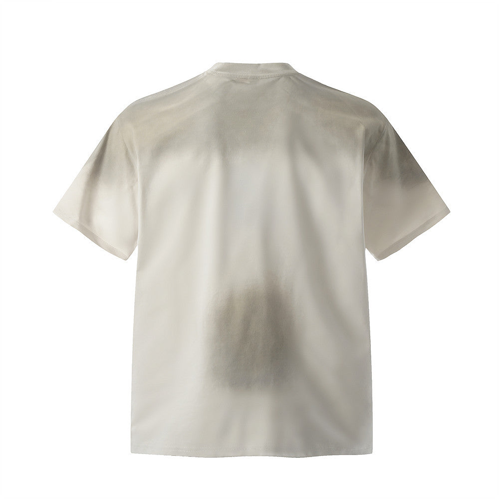 Letter Print Tie-Dye Short Sleeve T-Shirt Men's Casual Street Style Faded Unique Crew Neck Half Sleeve Top