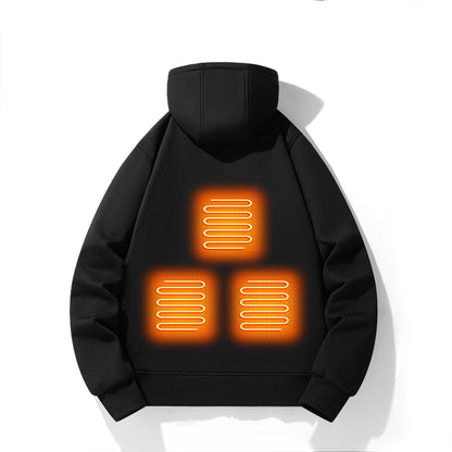 Europäischer und amerikanischer Reißverschluss-Strickjacke-Heizhoodie, intelligente Fünf-Zonen-Heizjacke mit Kapuze, warme elektrische Outdoor-Kleidung für Männer