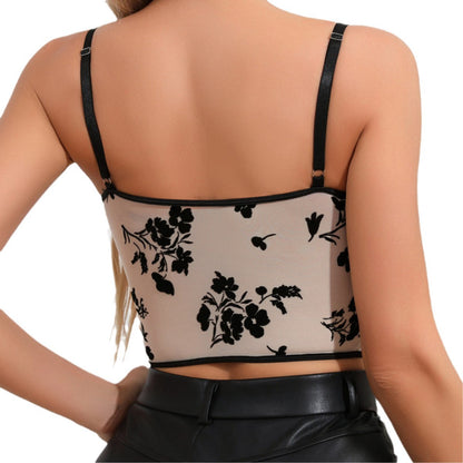 Perspective suede embroidered steel ring fishbone corset sexy spicy girl camisole vest