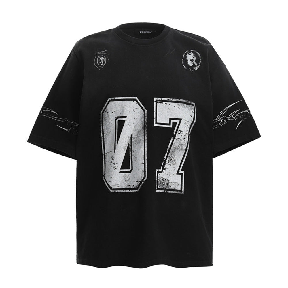 Vintage Digital Print Short Sleeve T-Shirt Men's Summer Casual Street Style Cotton Crew Neck Tee