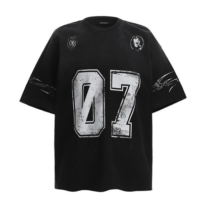 Vintage Digital Print Short Sleeve T-Shirt Men's Summer Casual Street Style Cotton Crew Neck Tee