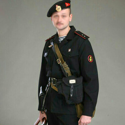 Cold War: Directly sourced original Russian items. Issued - Soviet Marines' black 4 - compartment AK mag pouch.