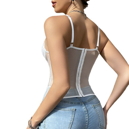 Lace lace perspective splicing women's camisole vest tight corset