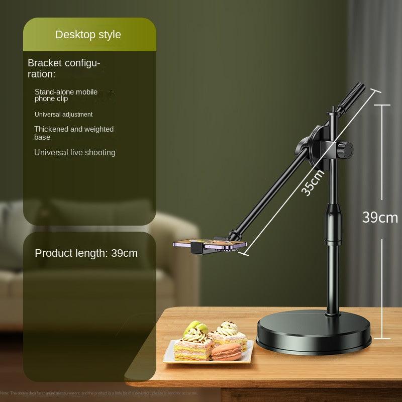 Mobile Phone Overhead Shooting Stand for Food Photography, Drawing, and Live Streaming - Adjustable Dual-Camera Position Desktop Phone Holder with Fill Light
