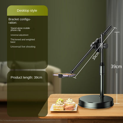 Mobile Phone Overhead Shooting Stand for Food Photography, Drawing, and Live Streaming - Adjustable Dual-Camera Position Desktop Phone Holder with Fill Light