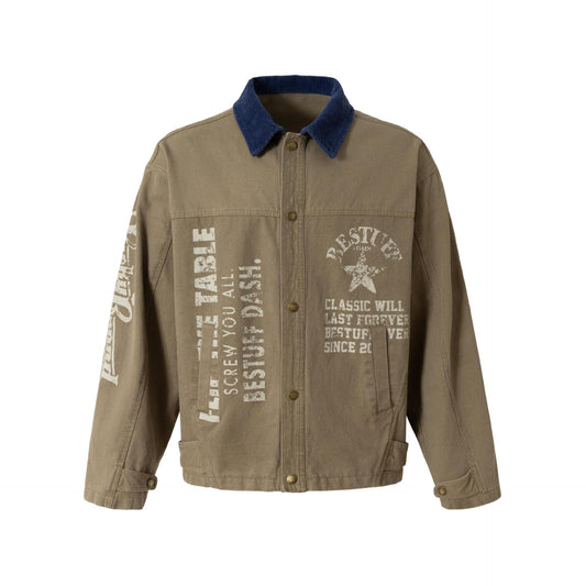 Street Style High-Street Spliced Collar Printed Work Jacket