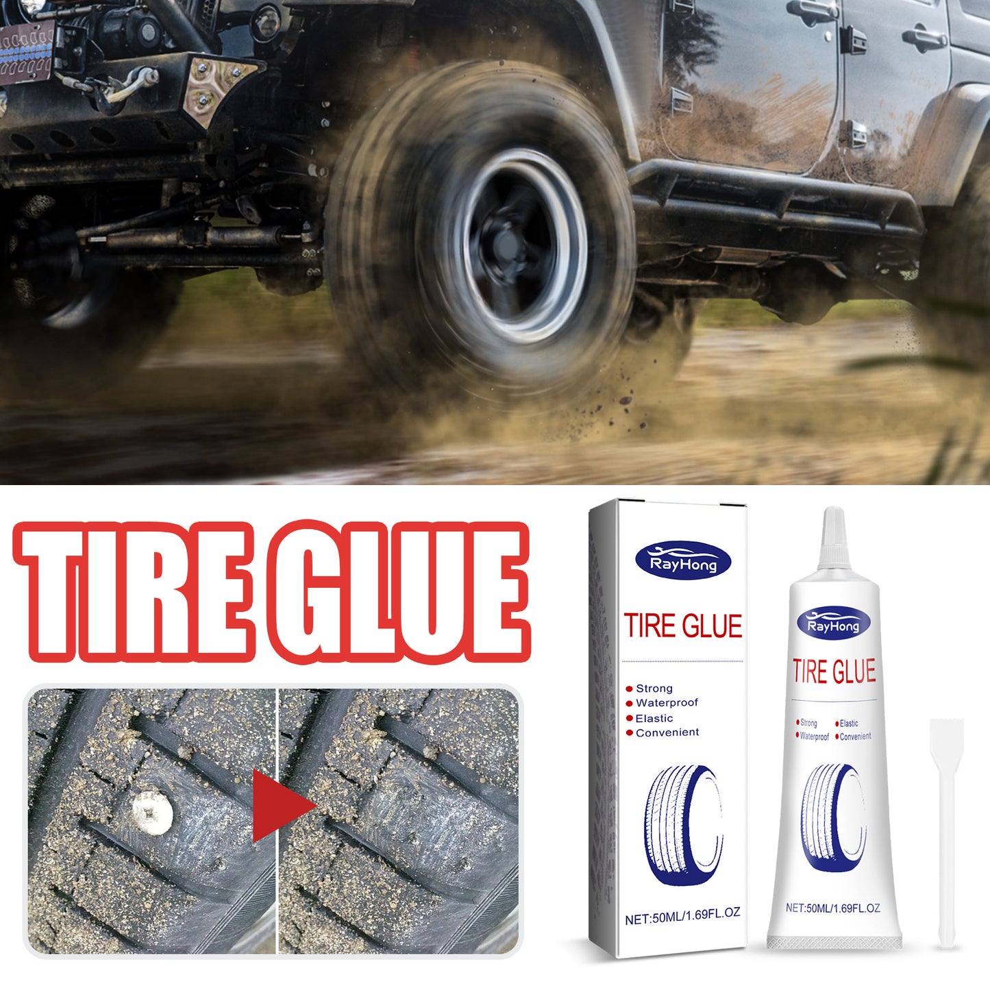 Rayhong Tire Glue, Soft Repair Glue For Repairing Cracks And Scratches On The Side Of Car Tires