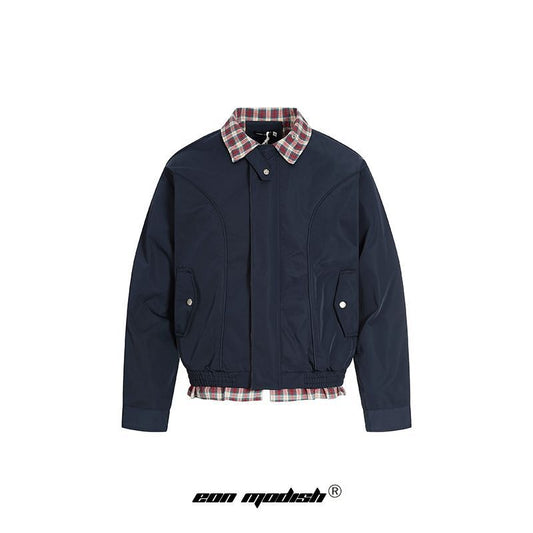 Street Style High-Street Plaid Splicing Loose Jacket