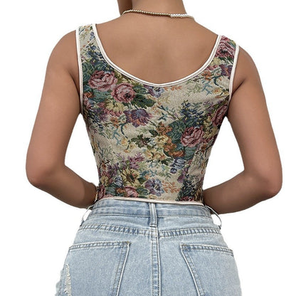 Summer women's slim fit top with waistband and beautiful back vest