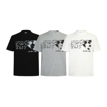 Dark Gothic Eye Letter Print Short Sleeve T-Shirt Men's Casual Loose Pure Cotton Tee Shirt Hip Hop Trendy